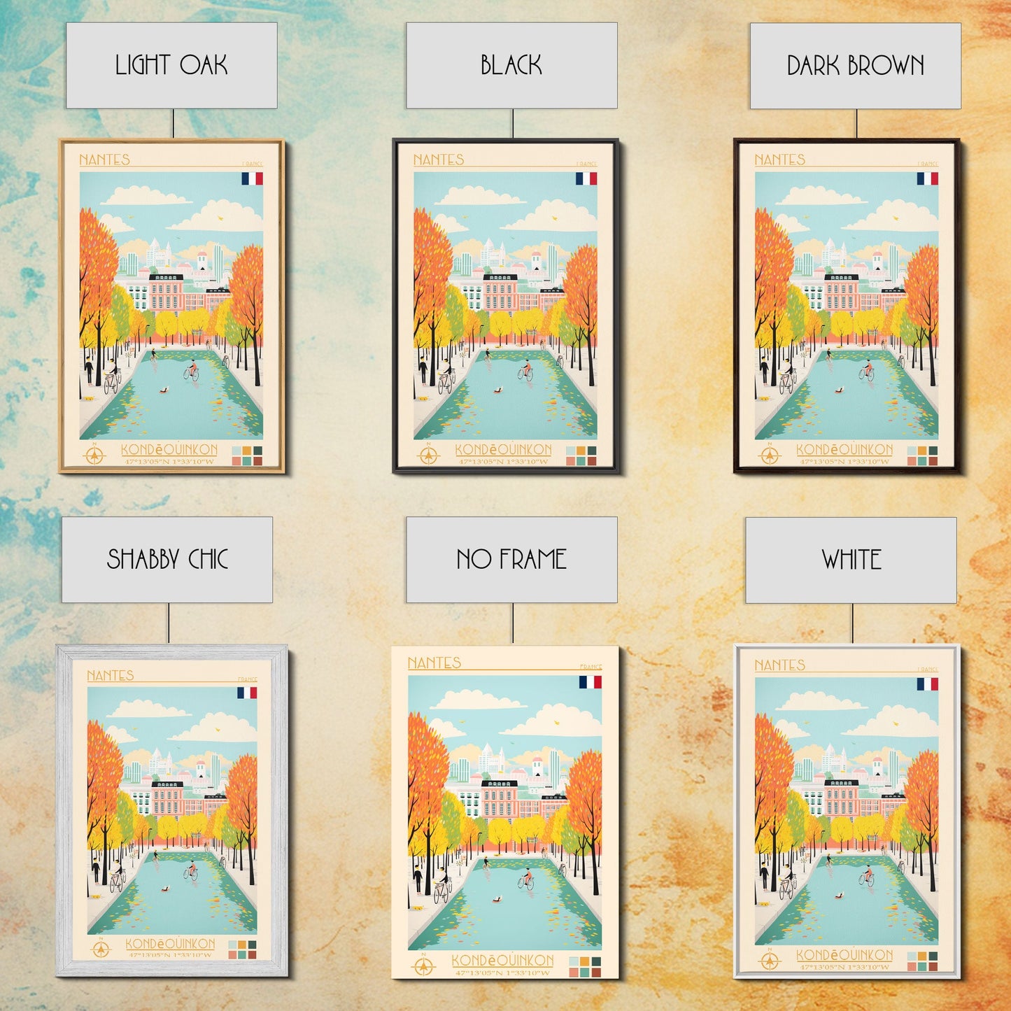 Nantes France Travel Poster Framed Canvas Print, Midcentury Modern Art, Pop Art Wall Decor, Scenic Wall Art, Bedroom Decoration