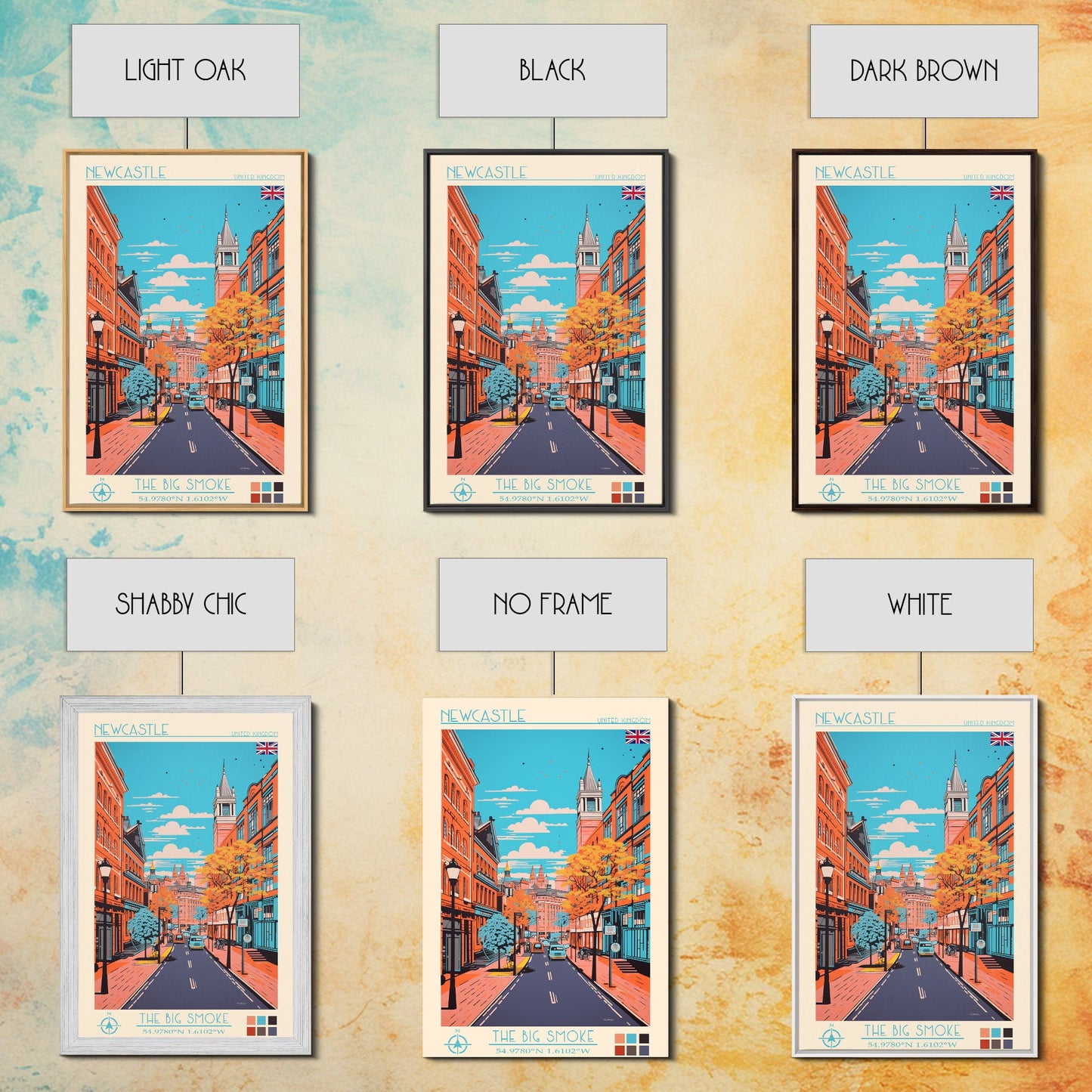 Newcastle United Kingdom Travel Poster Framed Canvas Print, Midcentury Modern Art, Pop Art Wall Decor, Scenic Living Room Art, Bedroom Decor