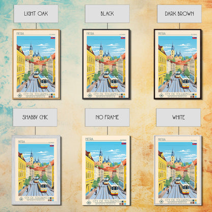 Nitra Slovakia Travel Poster Framed Canvas Print, Midcentury Modern Art, Pop Art Wall Decor, Scenic Wall Art, Living Room Decoration, Office Gift