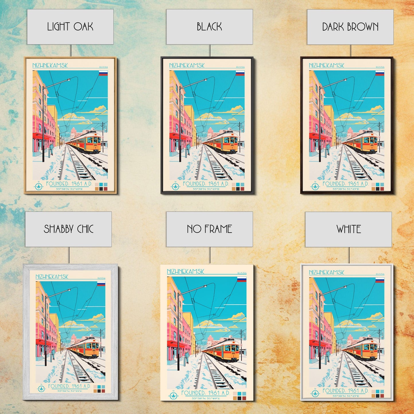 Nizhnekamsk Russia Travel Poster Framed Canvas Print, Midcentury Modern Art, Pop Art Wall Decor, Scenic Wall Art, Bedroom Decoration