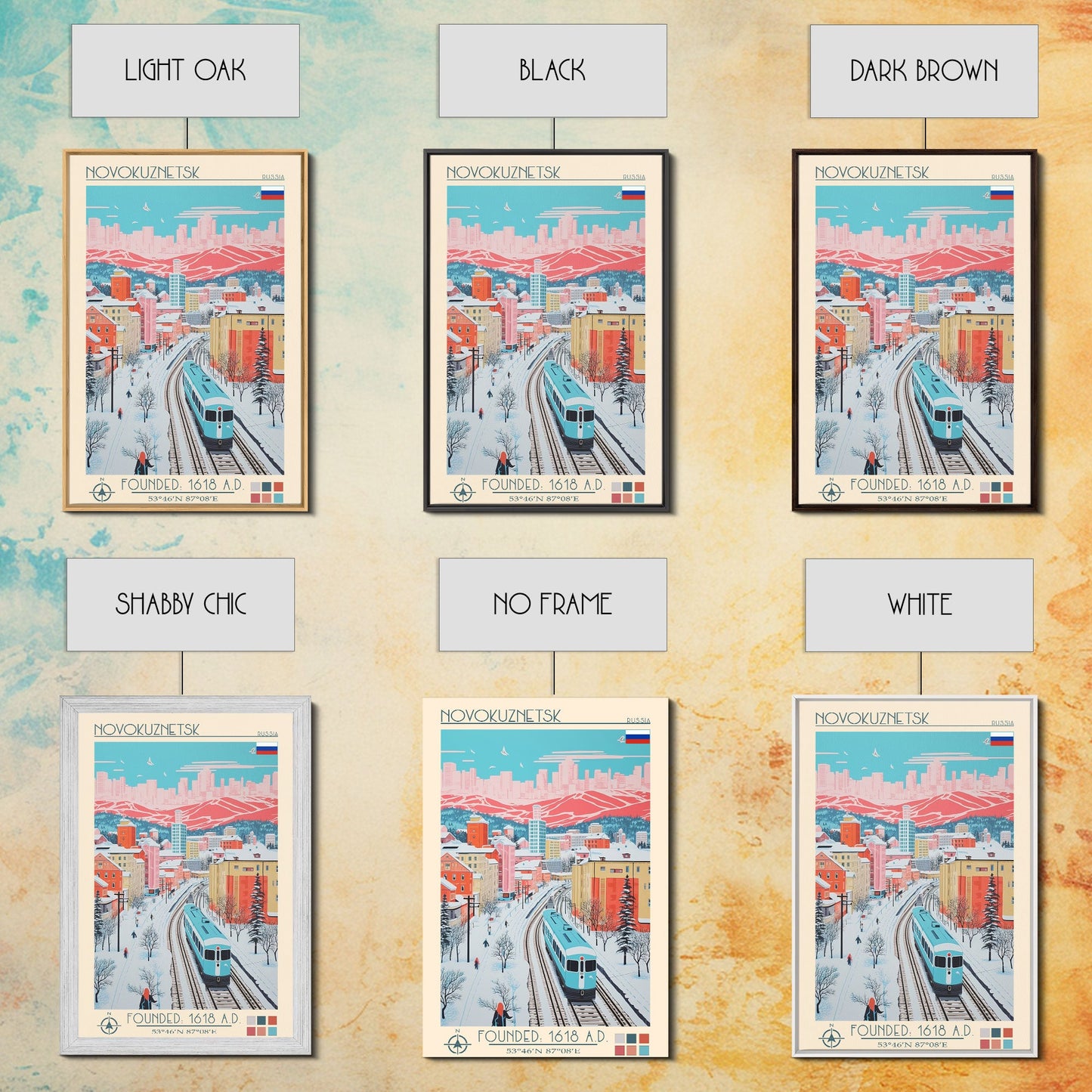 Novokuznetsk Russia Travel Poster Framed Canvas Print, Midcentury Modern Art, Pop Art Wall Decor, Scenic Wall Art, Living Room Decoration, Office Art