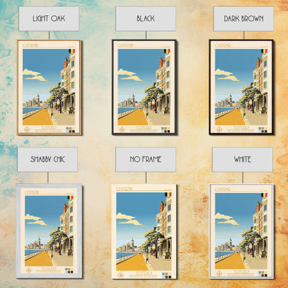 Ostend Belgium Travel Poster Framed Canvas Print, Midcentury Modern Art, Pop Art Wall Decor, Scenic Wall Art, Living Room Decoration, Office Art