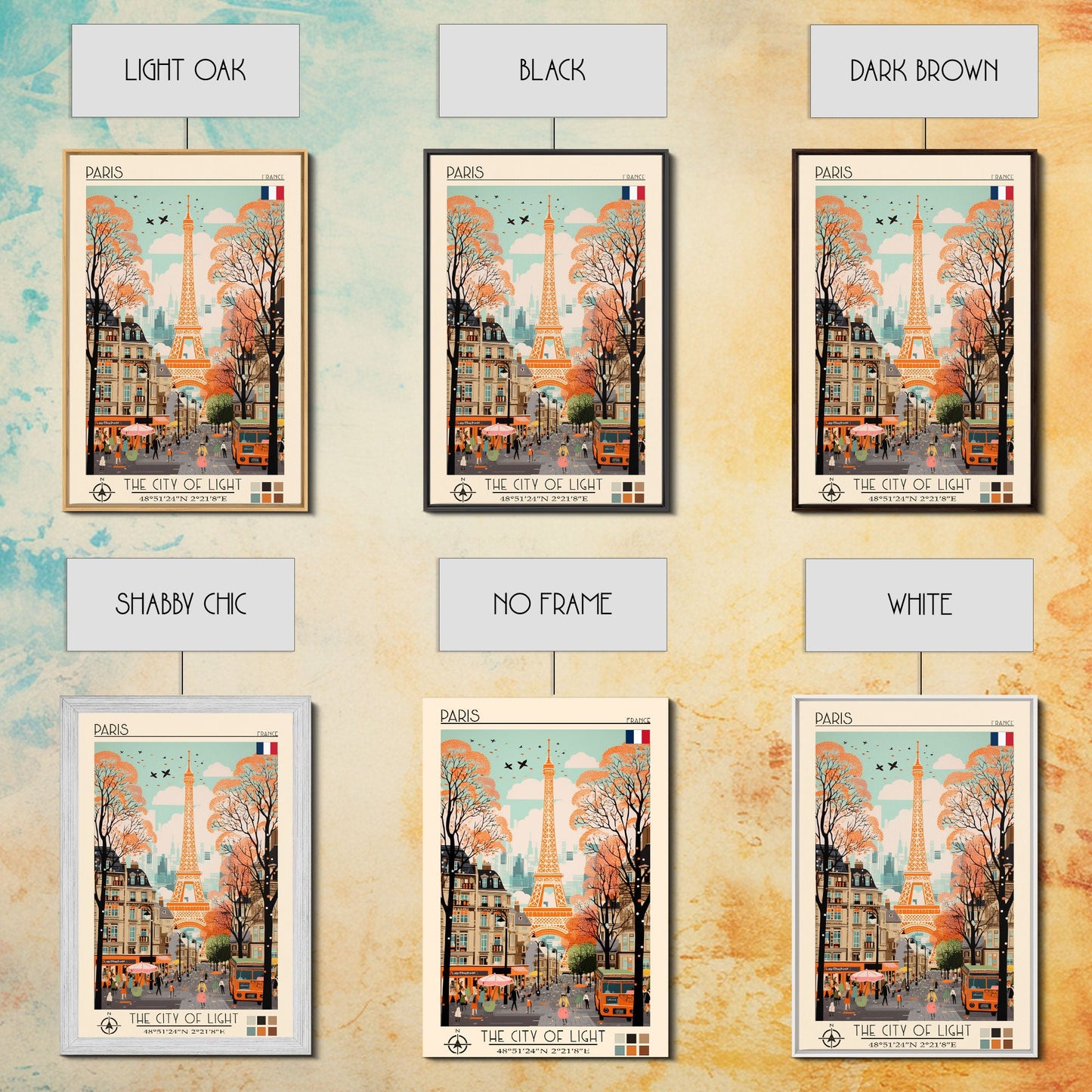 Paris France Travel Poster Framed Canvas Print, Midcentury Modern Art, Pop Art Wall Decor, Scenic Wall Art, Living Room Decoration, Office Gift