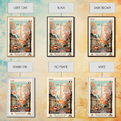 Paris France Travel Poster Framed Canvas Print, Midcentury Modern Art, Pop Art Wall Decor, Scenic Wall Art, Living Room Decoration, Office Gift