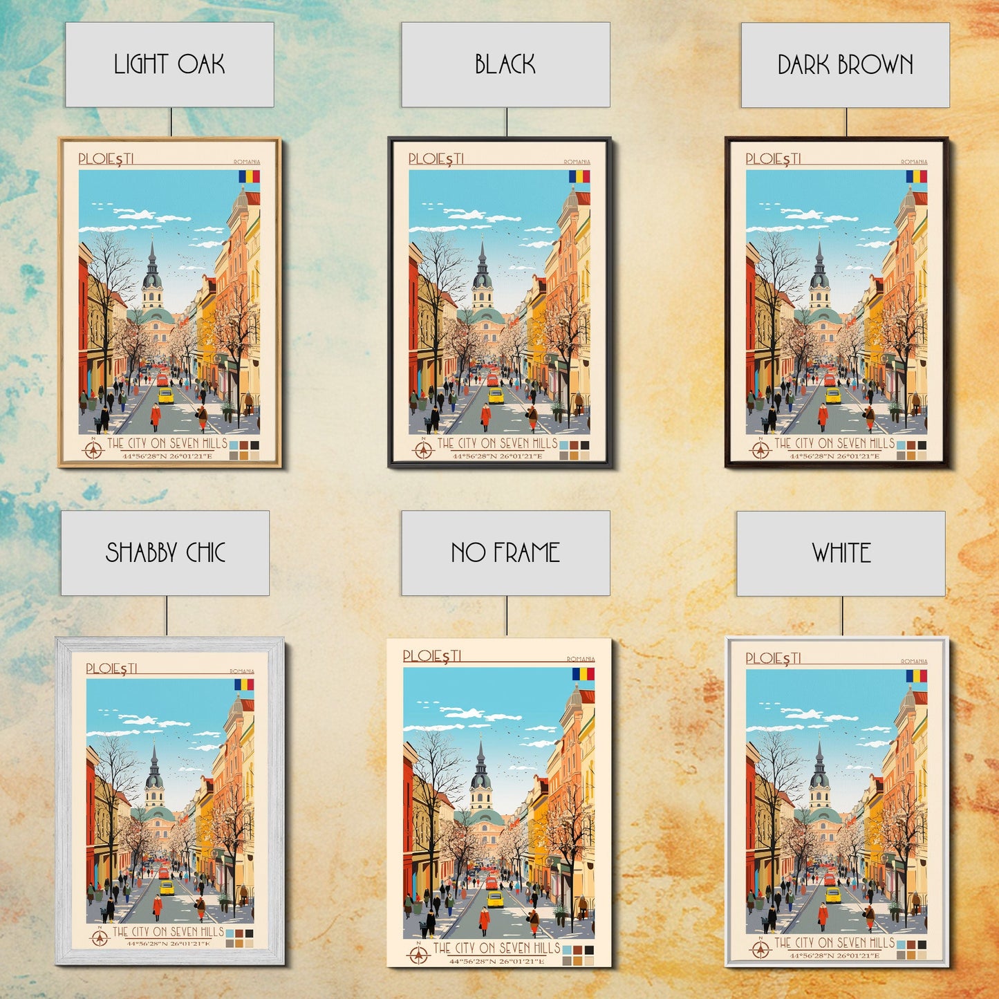 Ploiești Romania Travel Poster Framed Canvas Print, Midcentury Modern Art, Pop Art Wall Decor, Scenic Wall Art, Bedroom Decoration