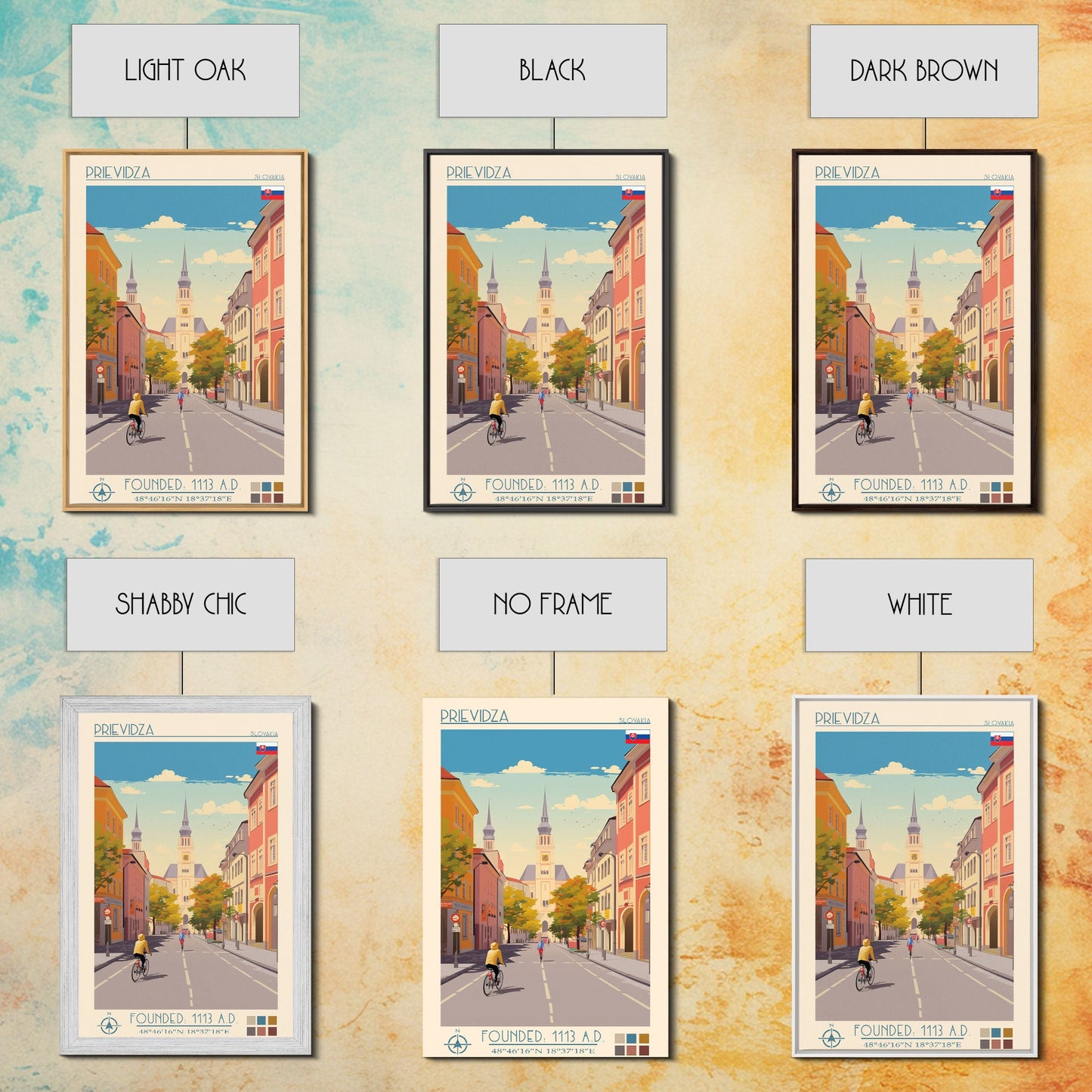 Prievidza Slovakia Travel Poster Framed Canvas Print, Midcentury Modern Art, Pop Art Wall Decor, Scenic Wall Art, Living Room Decoration, Office Art