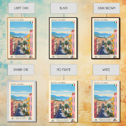 Reggio Calabria Italy Travel Poster Framed Canvas Print, Midcentury Modern Art, Pop Art Wall Decor, Scenic Living Room Art, Bedroom Gift