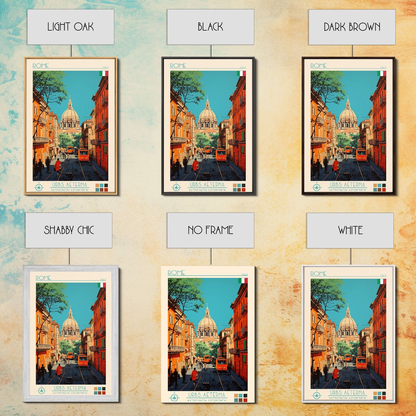 Rome Italy Travel Poster Framed Canvas Print, Midcentury Modern Art, Pop Art Wall Decor, Home Decor, Vacation Gift, Office Art