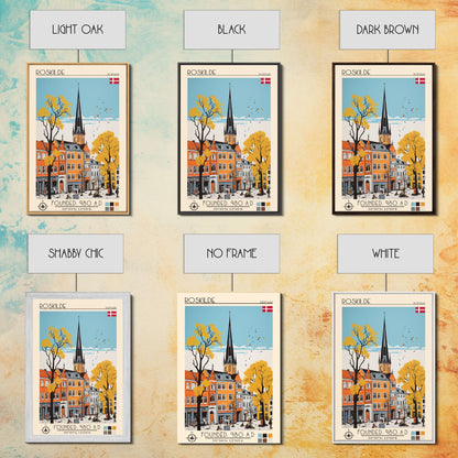 Roskilde Denmark Travel Poster Framed Canvas Print, Midcentury Modern Art, Pop Art Wall Decor, Scenic Living Room Art, Bedroom Gift