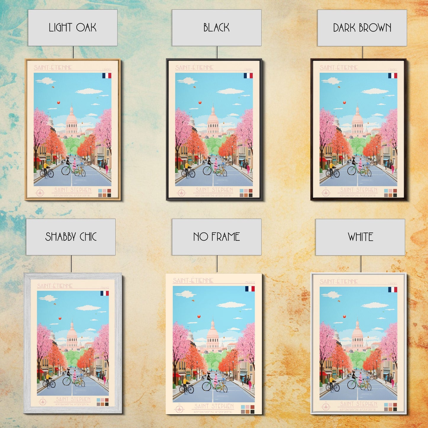 Saint-Étienne France Travel Poster Framed Canvas Print, Midcentury Modern Art, Pop Art Wall Decor, Living Room Art, Vacation Gift