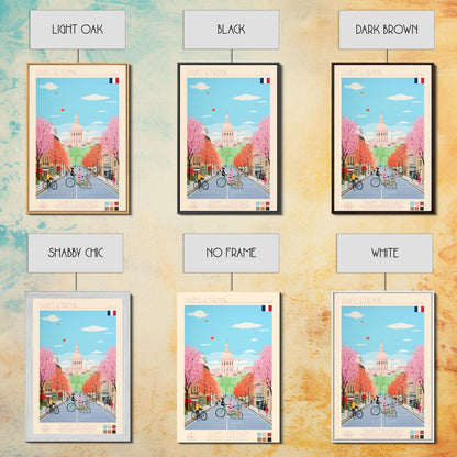 Saint-Étienne France Travel Poster Framed Canvas Print, Midcentury Modern Art, Pop Art Wall Decor, Living Room Art, Vacation Gift