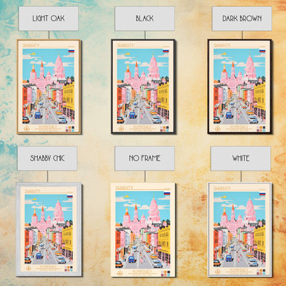 Shakhty Russia Travel Poster Framed Canvas Print, Midcentury Modern Art, Pop Art Wall Decor, Living Room Art, Bedroom Decoration