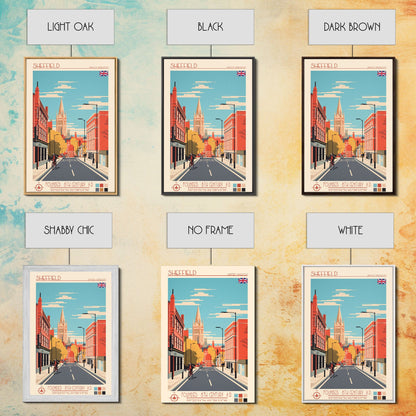 Sheffield United Kingdom Travel Poster Framed Canvas Print, Midcentury Modern Art, Pop Art Wall Decor, Home Decor, Vacation Gift, Office Art