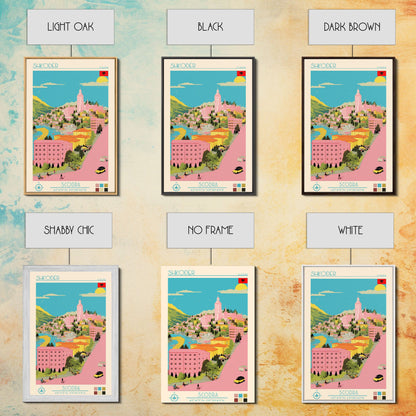 Shkodër Albania Travel Poster Framed Canvas Print, Midcentury Modern Art, Pop Art Wall Decor, Scenic Wall Art, Bedroom Decoration