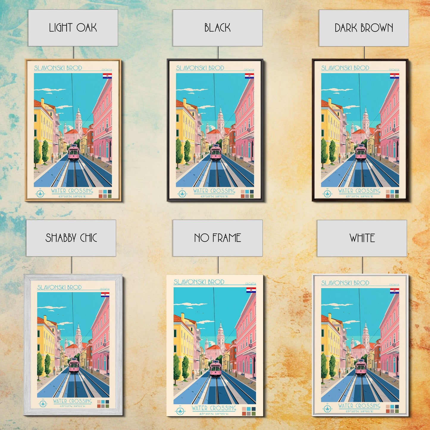 Slavonski Brod Croatia Travel Poster Framed Canvas Print, Midcentury Modern Art, Pop Art Wall Decor, Home Decor, Office Decoration