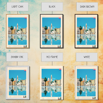 Split Croatia Travel Poster Framed Canvas Print, Midcentury Modern Art, Pop Art Wall Decor, Home Decor, Bedroom Art