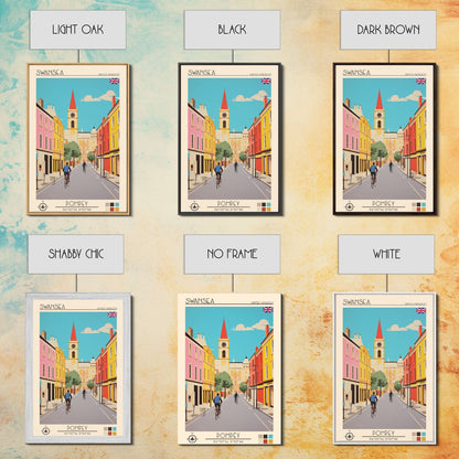 Swansea United Kingdom Travel Poster Framed Canvas Print, Midcentury Modern Art, Pop Art Wall Decor, Living Room Art, Home Decoration