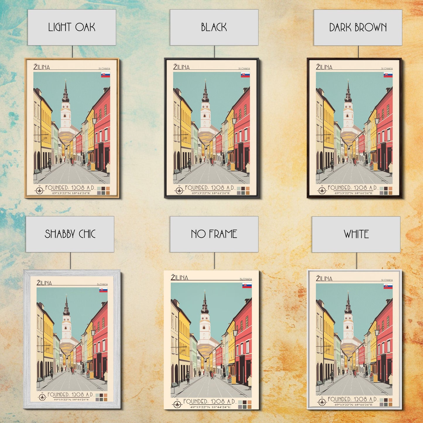 Žilina Slovakia Travel Poster Framed Canvas Print, Midcentury Modern Art, Pop Art Decor, Living Room Wall Art, Vacation Gift, Scenic Print