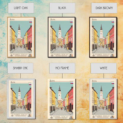 Žilina Slovakia Travel Poster Framed Canvas Print, Midcentury Modern Art, Pop Art Decor, Living Room Wall Art, Vacation Gift, Scenic Print