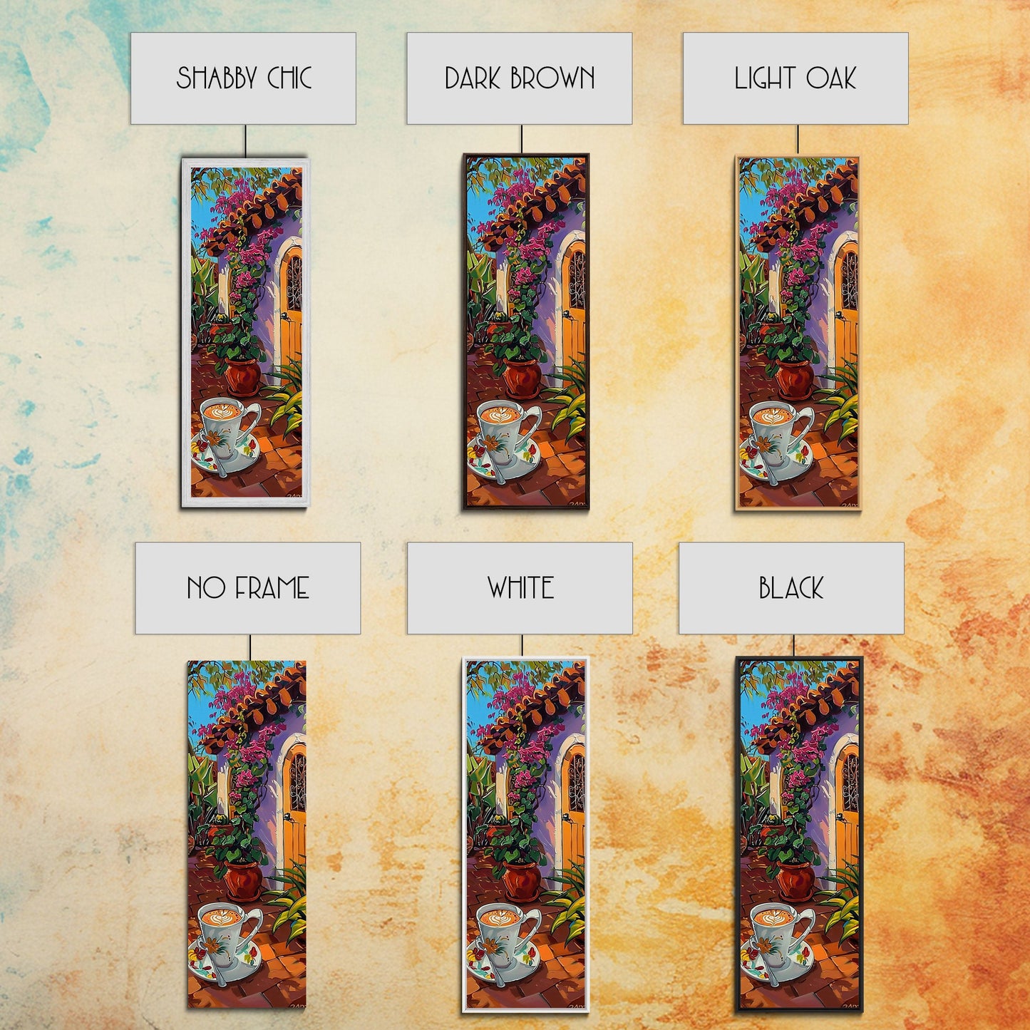 Rustic Garden Oil Painting Framed and Printed on Canvas, Tall Narrow Triptych Art Print, Coastal Art, Coffee Art, Contemporary Art Print