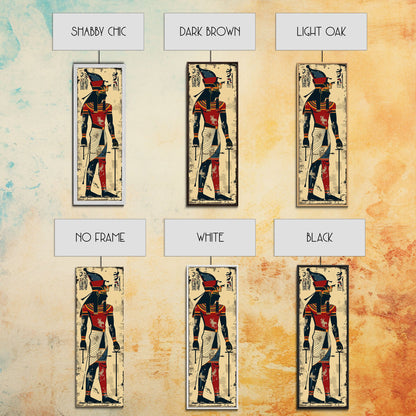 Egyptian Art Depiction of Horus - Framed Canvas Print, Midcentury Modern Wall Art, Skinny Art, Tall Art, Living Room Decor