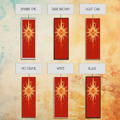 Retro Sunburst Art on Distressed Background - Framed Canvas Print, Midcentury Modern Skinny Art, Tall Wall Art for Living Room or Bedroom Decor