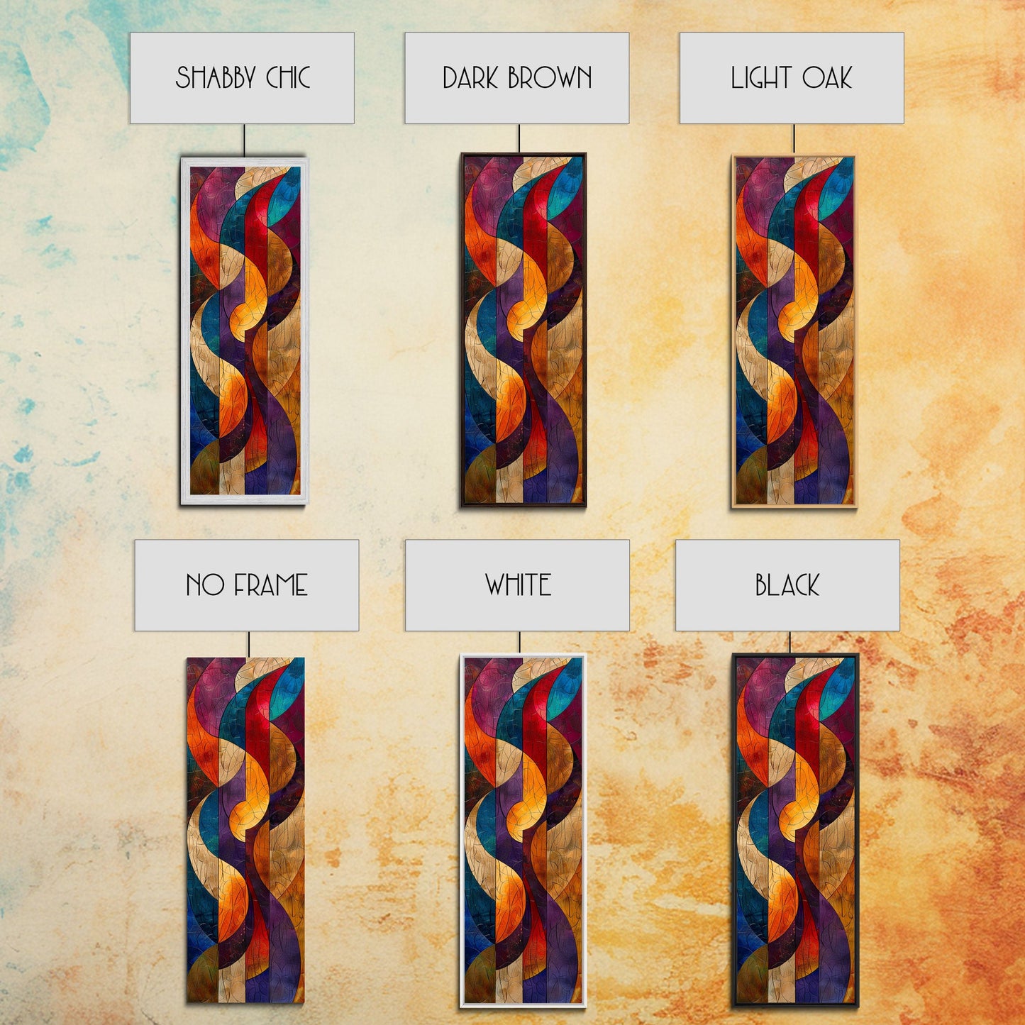 Colorful Abstract Design in Swirling Patterns - Framed Canvas Print, Midcentury Modern Art, Skinny Art, Tall Art, Living Room Wall Decor, Boho Art