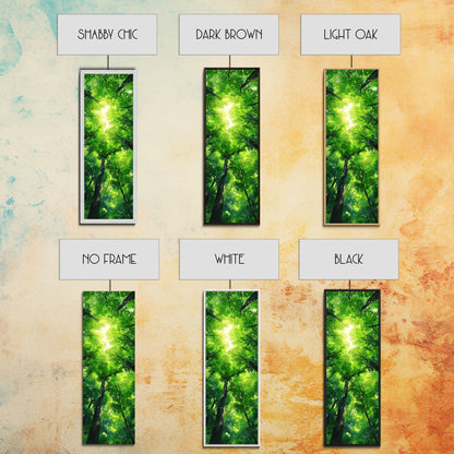 Lush Green Forest Canopy View as Tall Skinny Art Framed Canvas Print for Relaxing Wall Decor in Homes or Offices