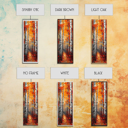 Fall Birch Tree Forest, Framed Canvas Print, Skinny / Tall Wall Art, Living Room Decor, Landscape Painting, Nature Decor