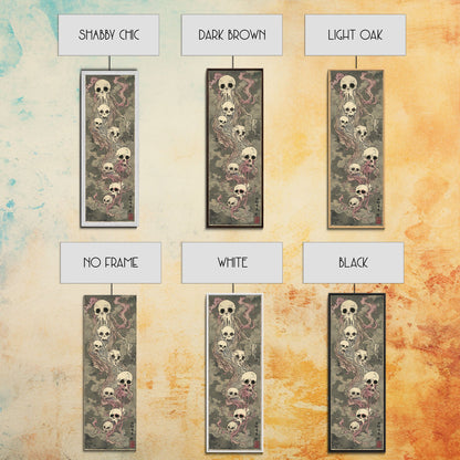 Hauntingly Beautiful Floating Skulls on Tall Vertical Canvas Print Featuring Japanese Ghostly Art in Eerie Style