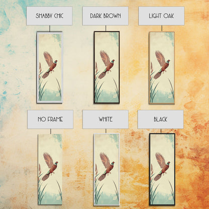 Japanese Skinny Art of Pheasant in Flight with Graceful Wings and Earthy Tones – Framed Canvas Print