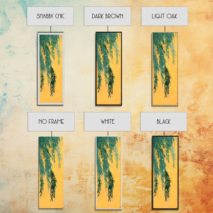 Japanese Skinny Art of Wisteria Hanging Over a Golden Background – Framed Canvas Print