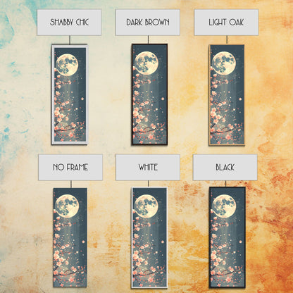 Full Moon with Cherry Blossom Ukiyo-e Art, Framed Canvas Print Perfect for Skinny and Tall Spaces, Japanese Style Art