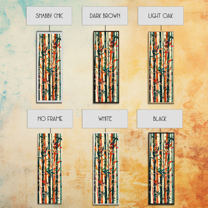 Colorful Bamboo Forest Skinny Art Ukiyo-e Tall Framed Canvas Print in Bright Autumn Hues