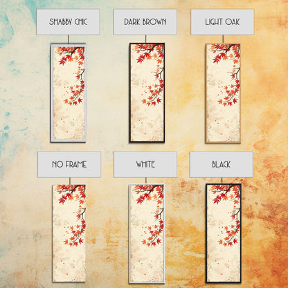 Skinny Art Maple Branch In Japanese Style Wood Block Print Autumn Leaves On Framed Canvas Print, Tall Art Ukiyo-e