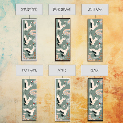 Cranes In Flight Framed Canvas Print, Traditional Japanese Art With Soft Colors And Detailed Wings, Wall Art Ready To Hang