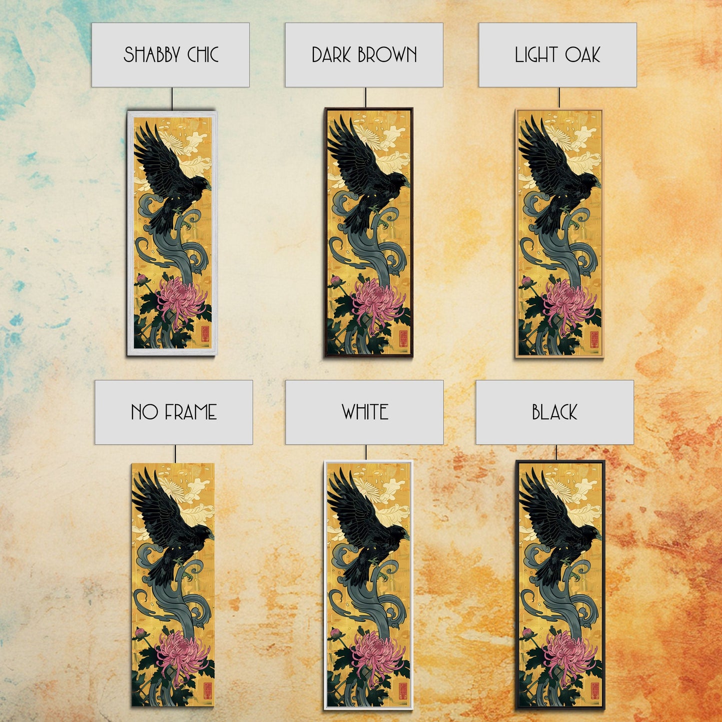 Canvas Print Japanese Eagle In Flight Over Chrysanthemum Flowers, Bold Traditional Art For Statement Wall Piece, Cultural Home Decor