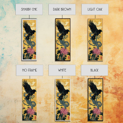 Canvas Print Japanese Eagle In Flight Over Chrysanthemum Flowers, Bold Traditional Art For Statement Wall Piece, Cultural Home Decor