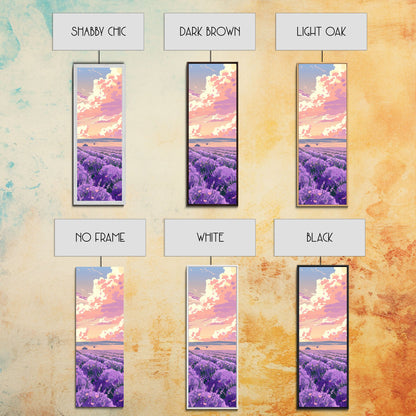 Expansive Lavender Field Beneath a Dramatic Cloudy Sky in Warm Pastel Hues Ukiyo-e Art Japanese Framed Canvas Print Skinny Tall Art