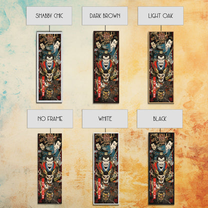 Fierce Samurai Warriors With Oni Mask Tall Art Ukiyo-e Art Wood Block Print Framed Canvas Print