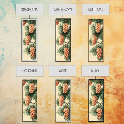 Pinecones And Green Pine Needles Detailed Wood Block Print Skinny Art Framed Canvas Print