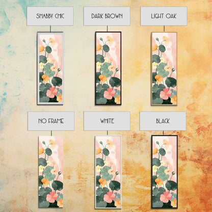 Bright And Colorful Nasturtium Flowers Ukiyo-e Style Tall Skinny Wood Block Japanese Art Framed Canvas Print