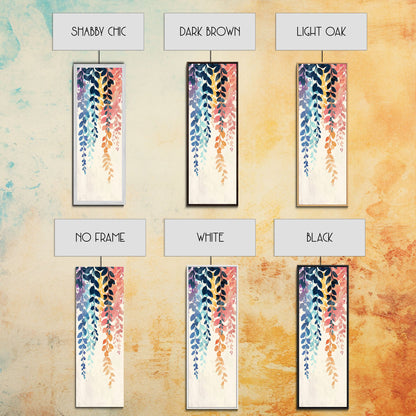 Colorful Leaves Hanging From Branches - Skinny Art Tall Art Framed Canvas Print Japanese Style Art Ukiyo-e Art