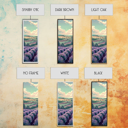 Lavender Fields With Rolling Hills - Skinny Art Tall Art Framed Canvas Print Japanese Style Art Ukiyo-e Art