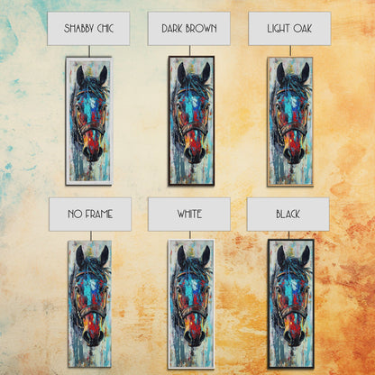 Abstract Horse Portrait Framed Canvas Print Moody Art Rustic Wall Art Southwest Wall Art Extra Tall Narrow Art