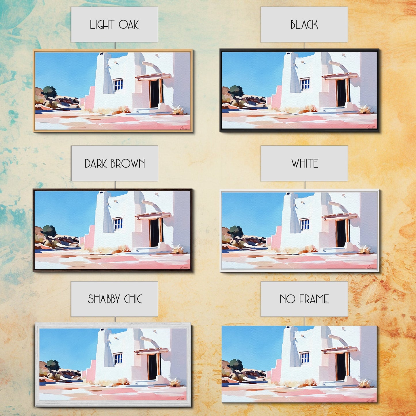 Adobe house, southwest art, rustic decor, framed canvas print, landscape painting, minimalist art, extra wide art, Joshua tree art