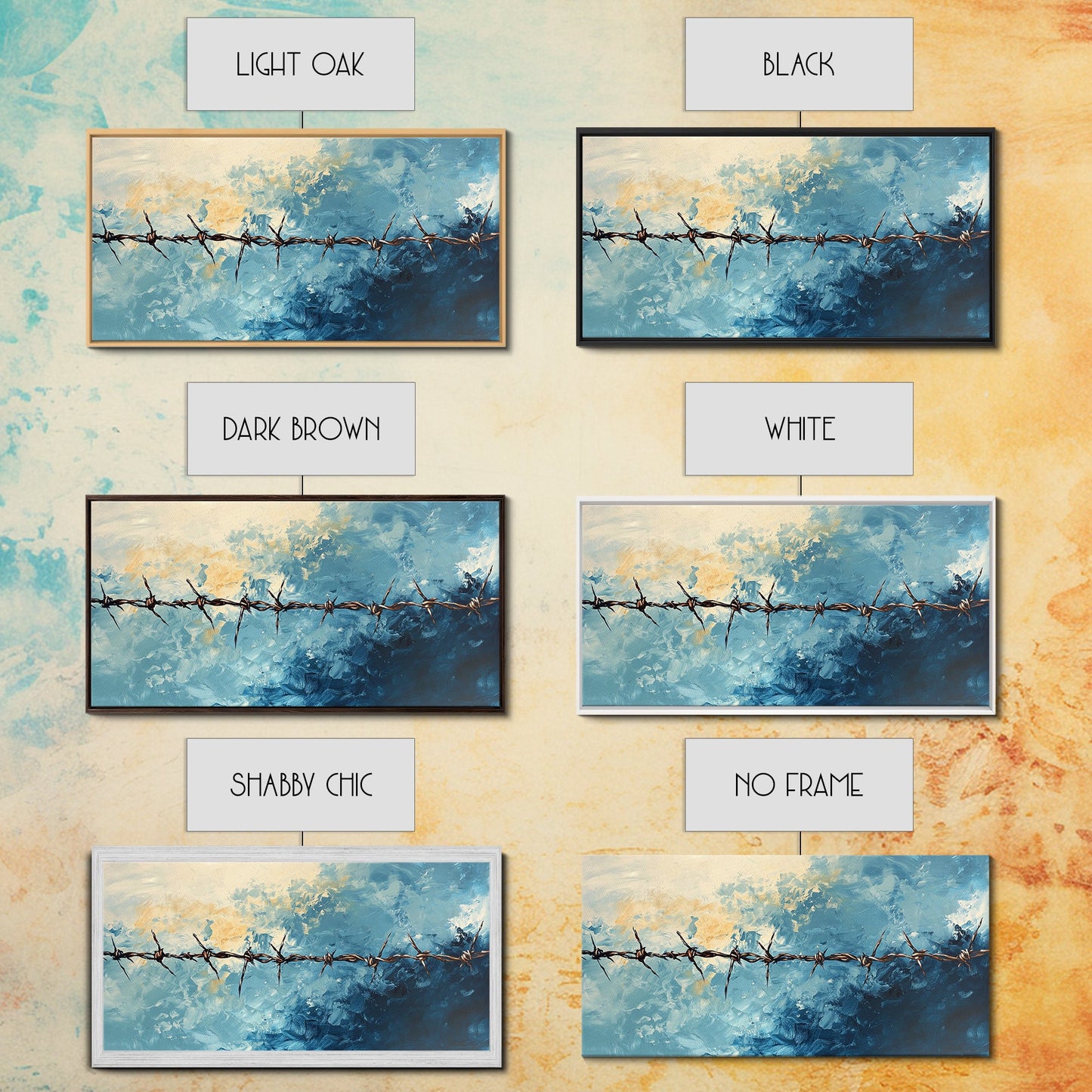 Barbed Wire, Rustic Wall Art, Southwest Art, Minimalist Art, Moody Painting, Extra Wide Art, Western Landscape Art, Framed Canvas Print