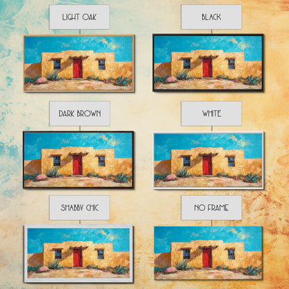 Pueblo Village, Moon Oil Painting, Southwest Wall Art, Rustic Landscape, Moody Art, Extra Wide Art, Desert Scene, Framed Canvas Print