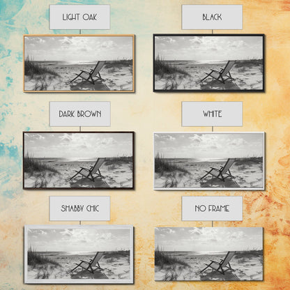 Beach Chair, Coastal Landscape Art, Minimalist Art, Wabi Sabi Art, Ocean View Print, Relaxing Decor, Framed Canvas Print, Nautical Wall Art