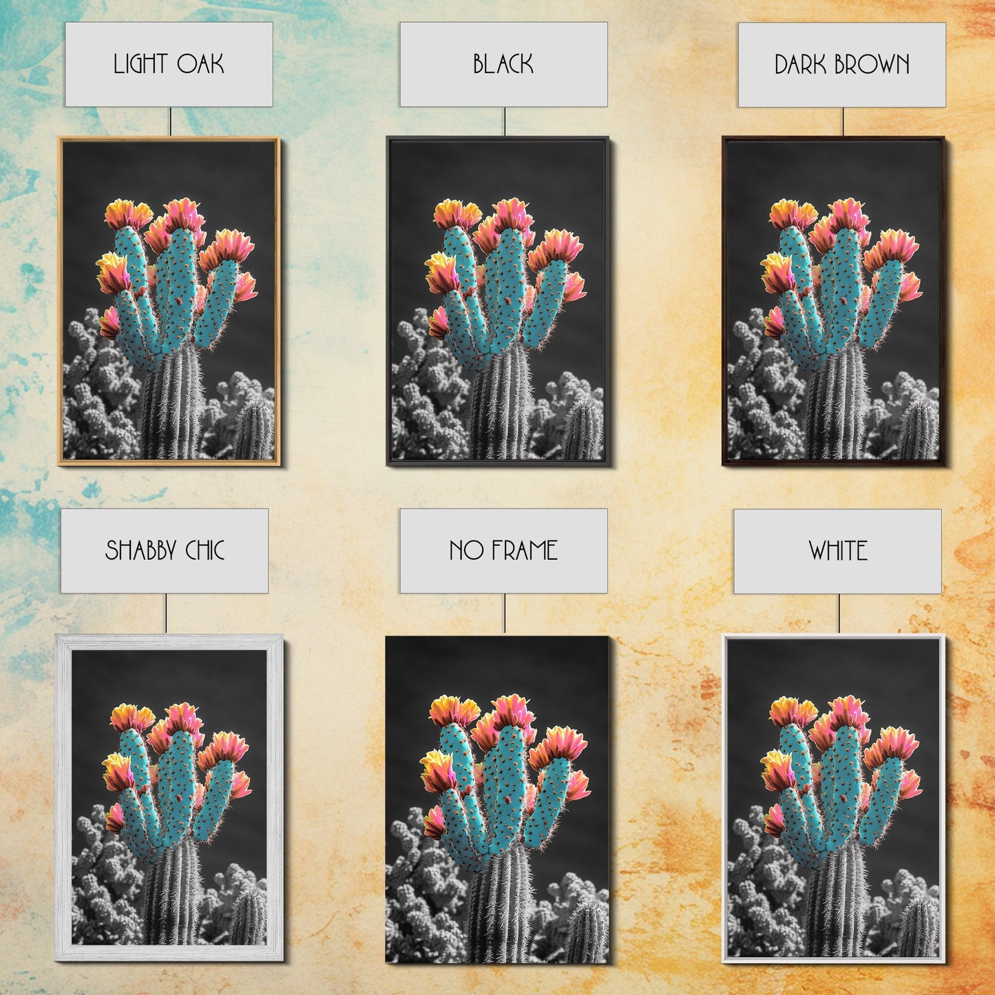 Cactus, desert flowers, vibrant nature art, framed canvas print, boho wall decor, southwest wall art, floral painting, Joshua tree art